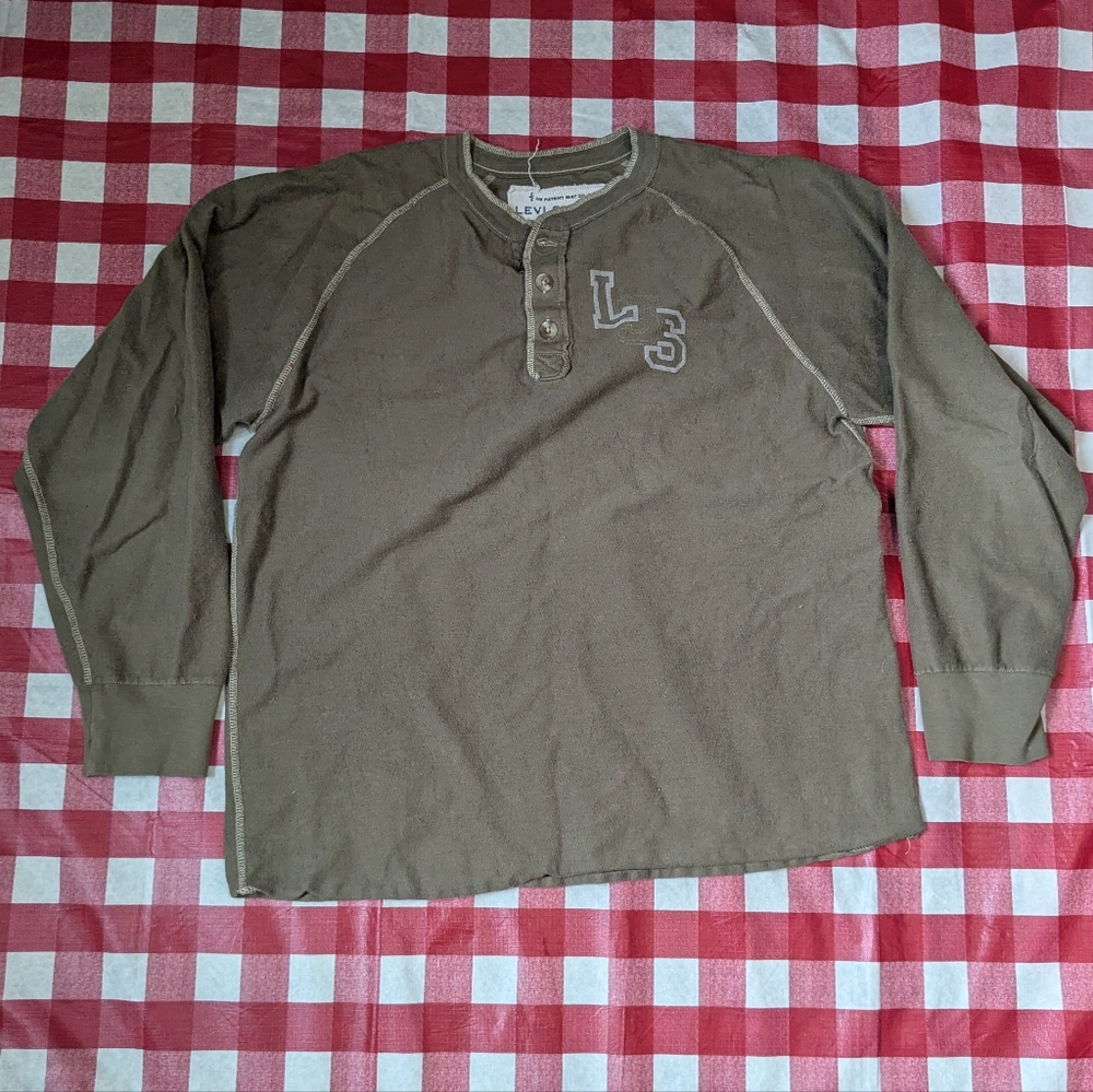 Levi Strauss Signature Olive Green Long Sleeve Henley Shirt